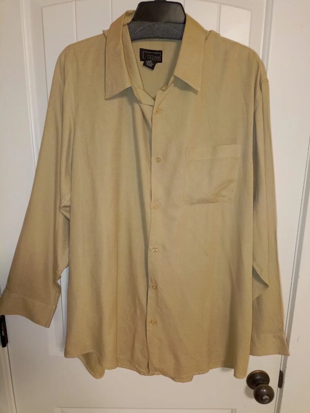 Cezani 100% Silk Beige Button Down Shirt Size XL